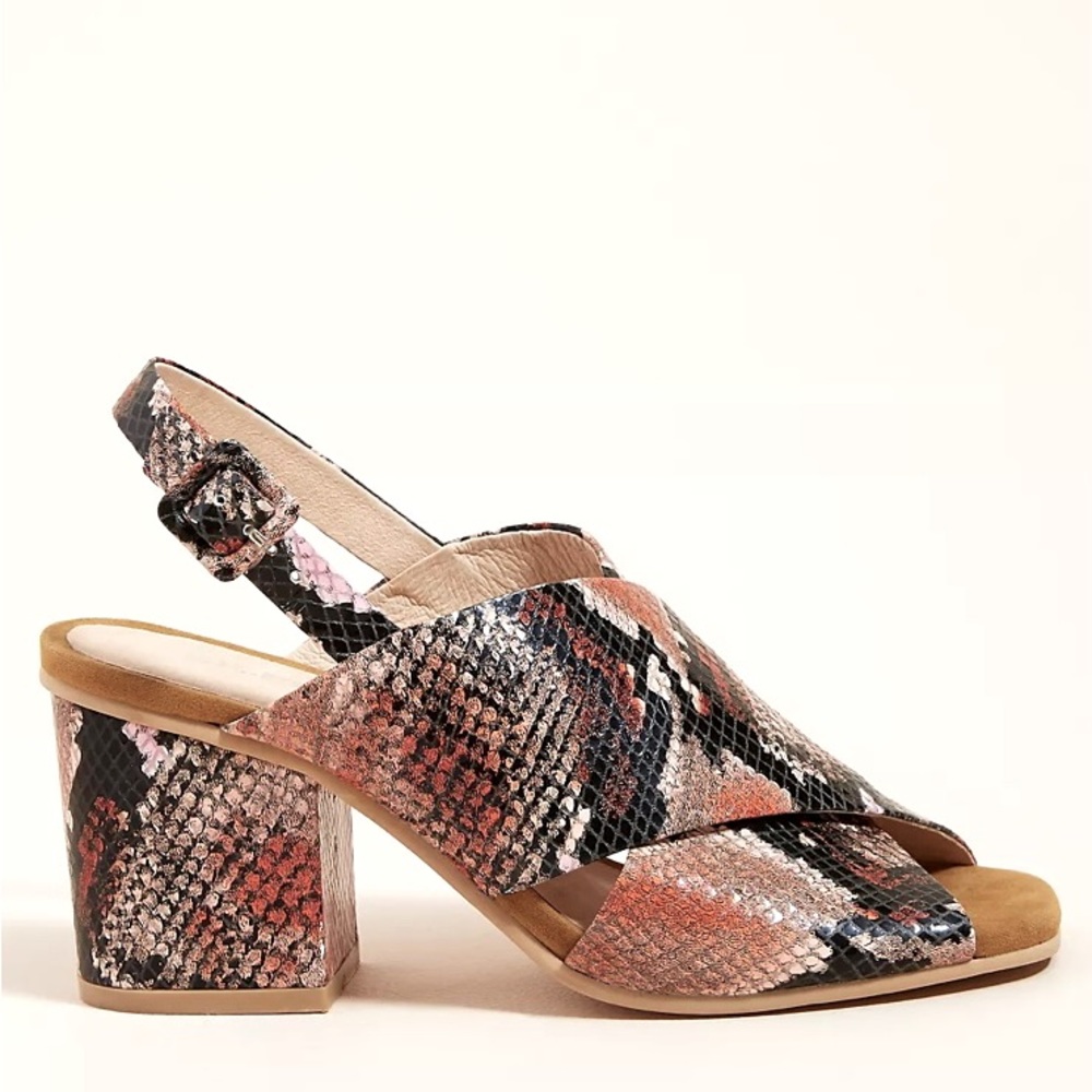 Anthropologie Silent D Women’s Leather Cross Strap Heeled Sandal
